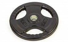 Блин (диск) обрезиненный 10кг с тройным хватом и металлической втулкой d-52мм TA-8122-10 (черный)