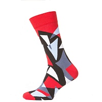Носки мужские цветные из хлопка красные в абстрактный треугольник