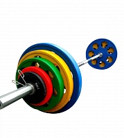 Штанга обрезиненная с цветными дисками на 105 кг RN-Sport