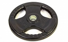 Блин (диск) обрезиненный 15кг с тройным хватом и металлической втулкой d-52мм TA-8122- (черный)