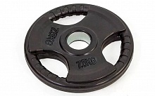Блин (диск) обрезиненный 7,5кг с тройным хватом и металлической втулкой d-52мм TA-8122- 7,5 (черный)