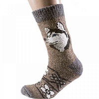 Мужские тёплые домашние носки из шерсти с волком