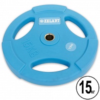 Блин (диск) полиуретановый 15кг d-28мм (синий)